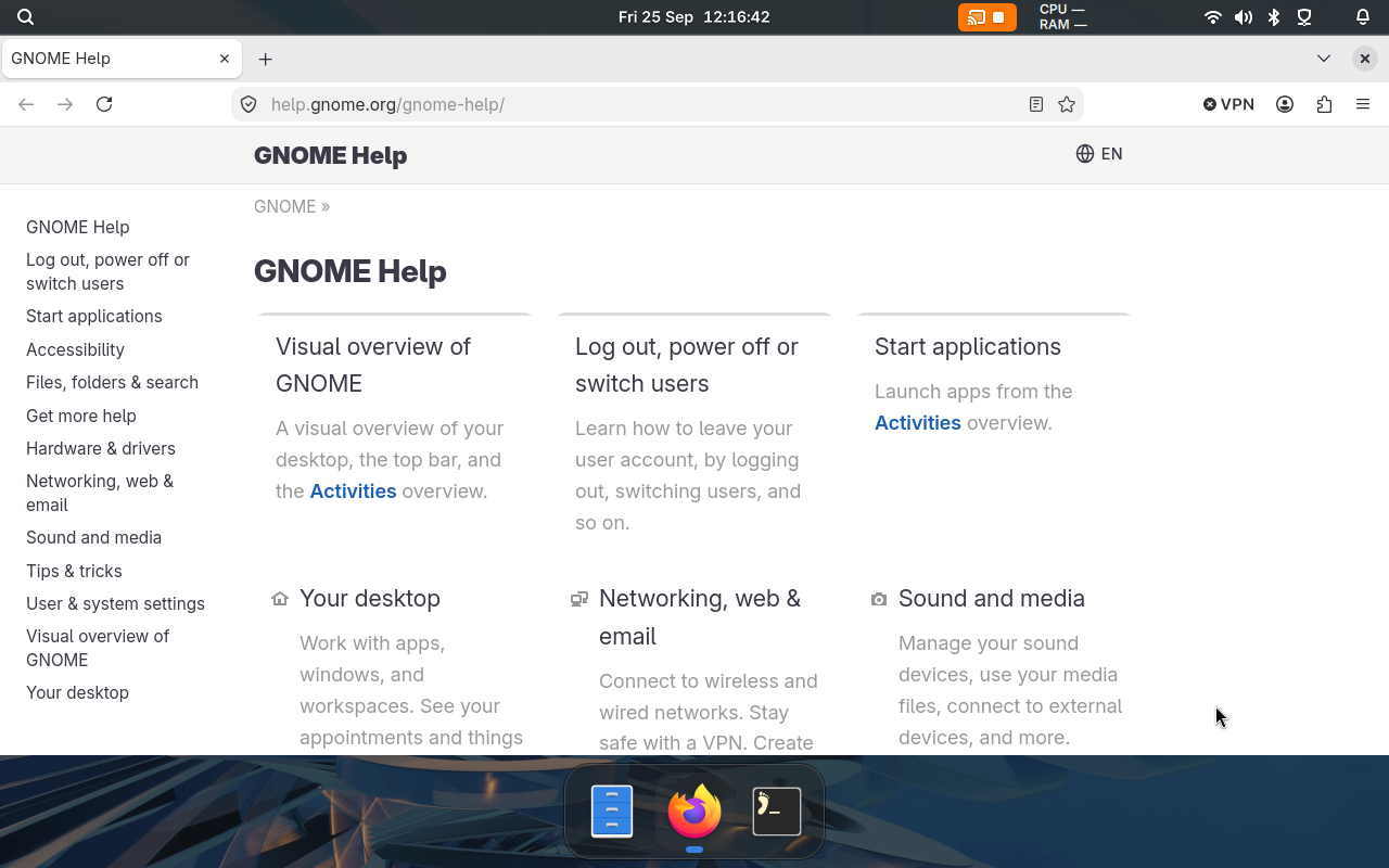 Bingux dock showing Files, Firefox and Foot in a Gnoblin session