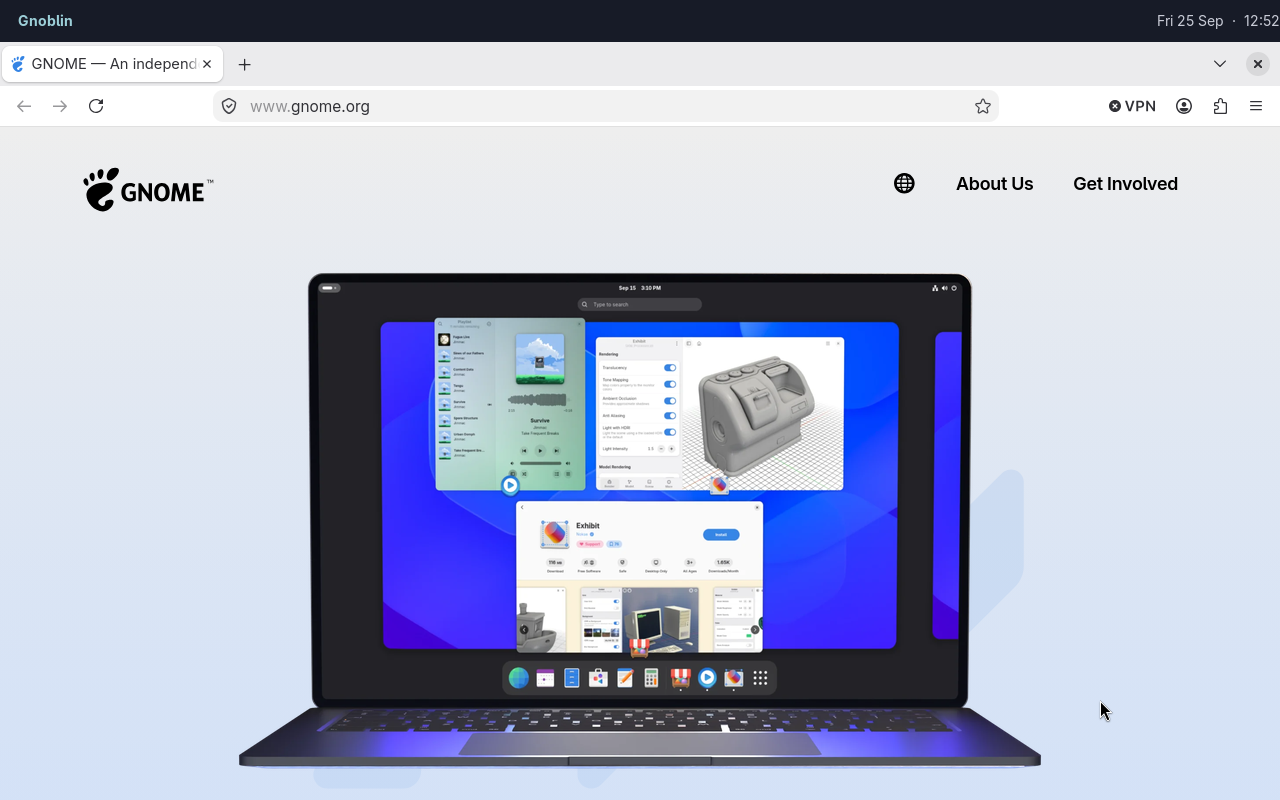 Firefox beneath Waybar in a clean Gnoblin session
