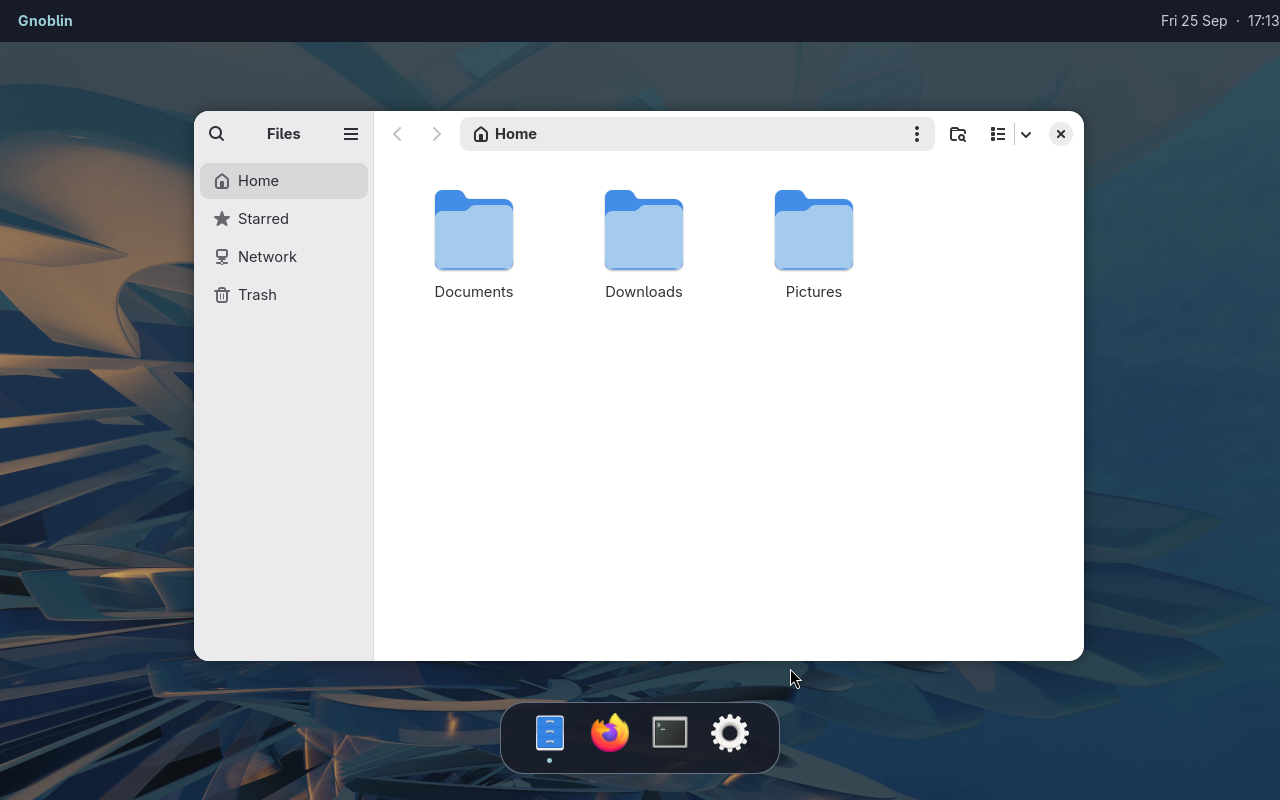 GNOME Files beneath Waybar and a Quickshell dock